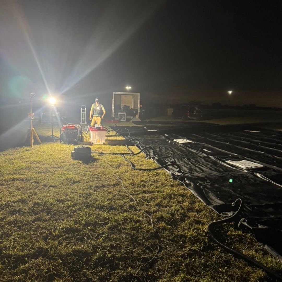 shelter setup at night