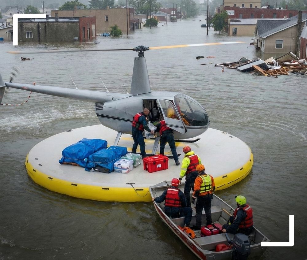 Distributing aid from helipad