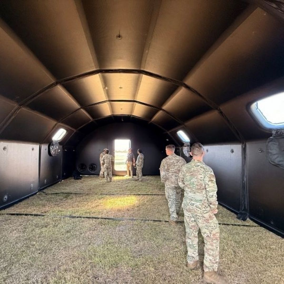 inside a large tactical shelter