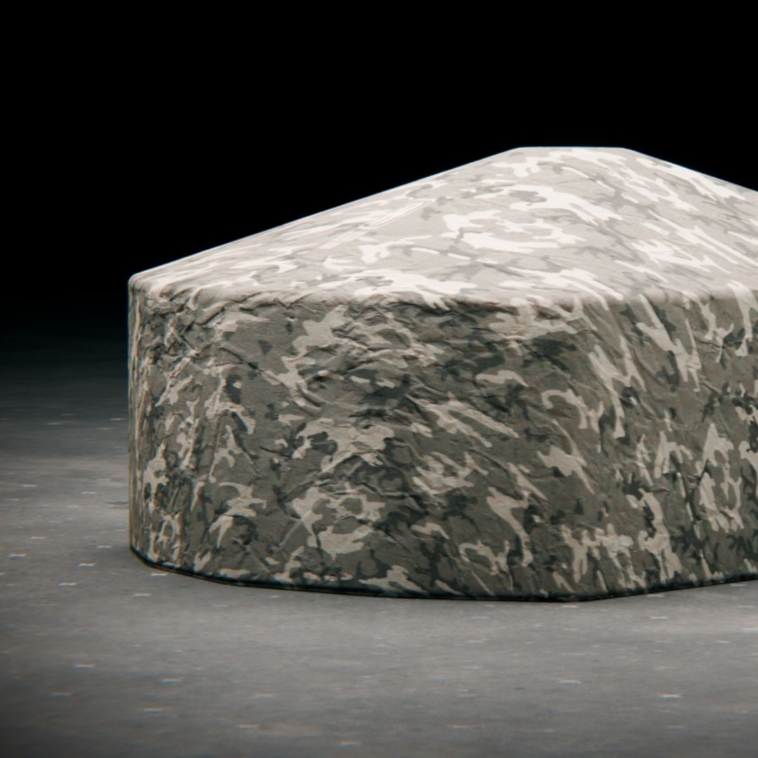 An aerial perspective showing the early stage of the Black Widow deployment, where the complex, multi-jointed spider-leg frame is extending radially from a central point, forming a large camouflage lattice.