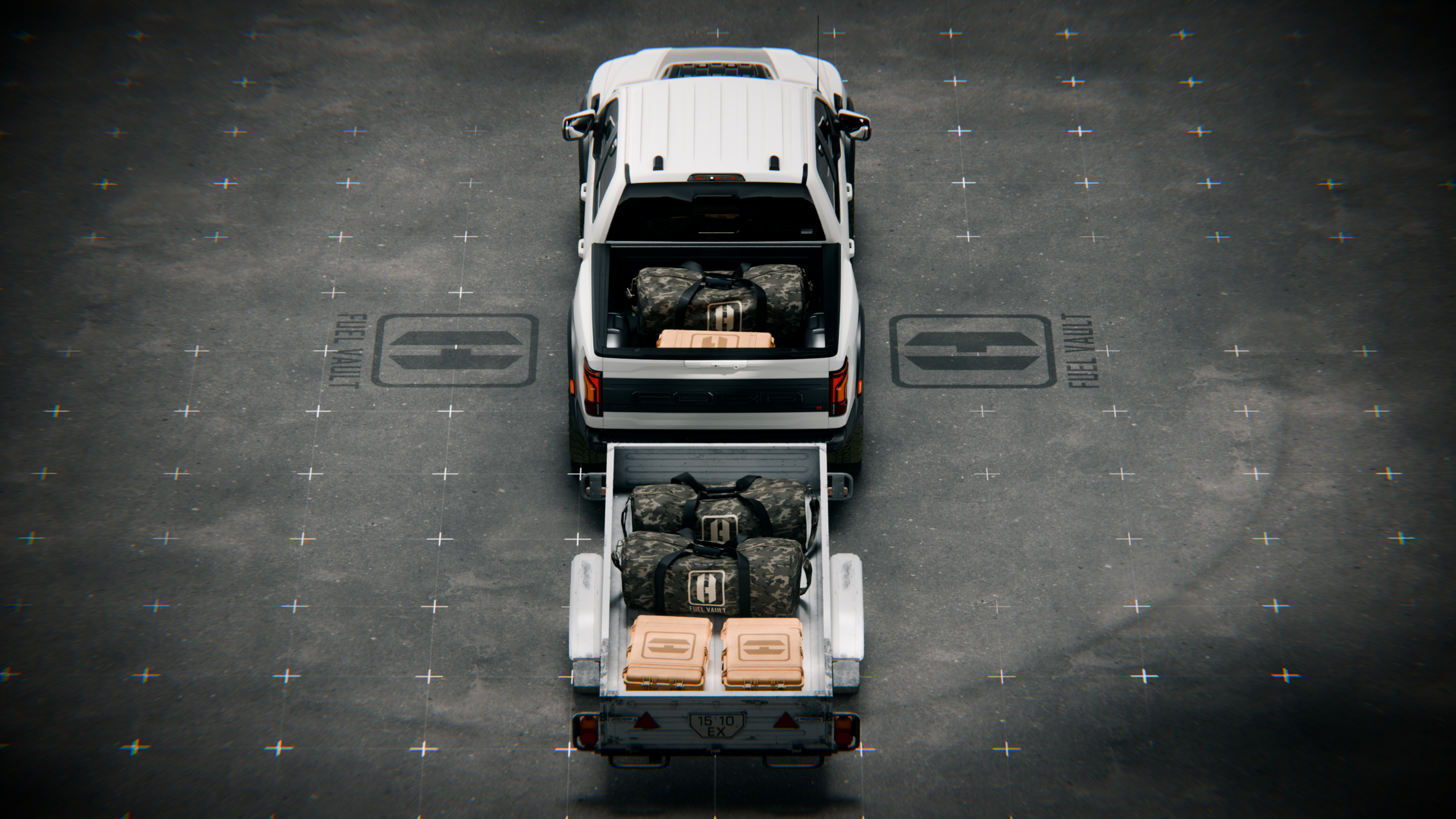 Hardline FuelVault_F150_DoubleTrailer_packed_Angle_3